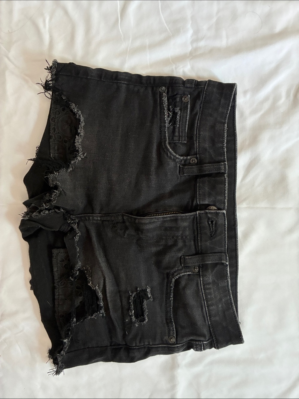 American Eagle Outfitters "Stretch" Low Rise Black Distressed Denim Shorts